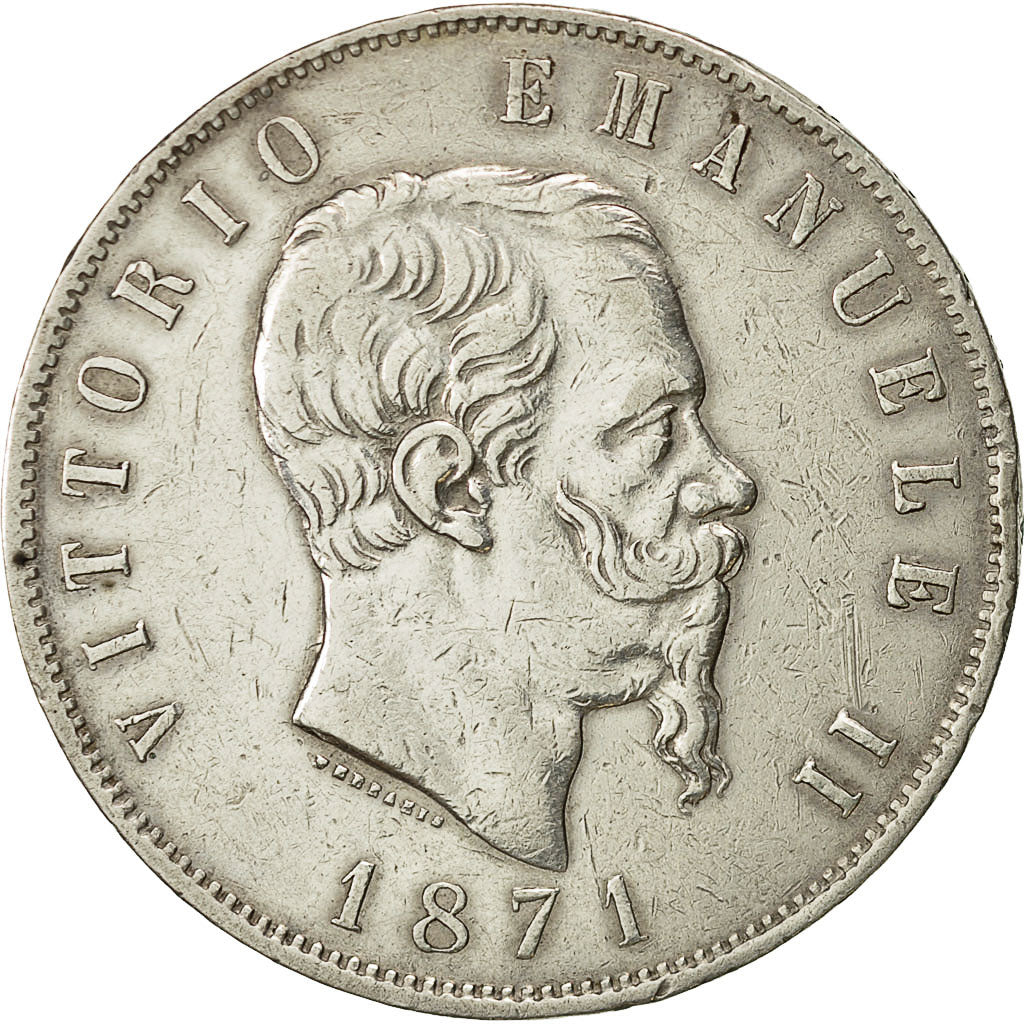 Italien, Vittorio Emanuele II, 5 Lire, 1871, Milan, SS+, Silber, KM:8.3