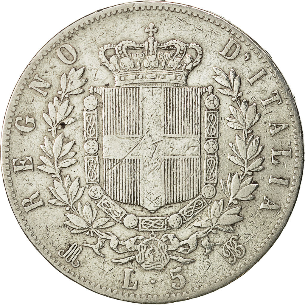 Italy, Vittorio Emanuele II, 5 Lire, 1874, Milan, EF(40-45), Silver, KM:8.3