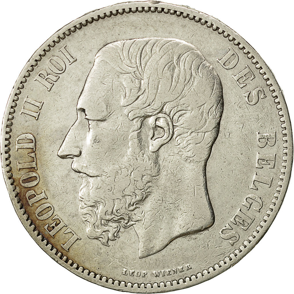 Belgien, Leopold II, 5 Francs, 5 Frank, 1867, S+, Silber, KM:24