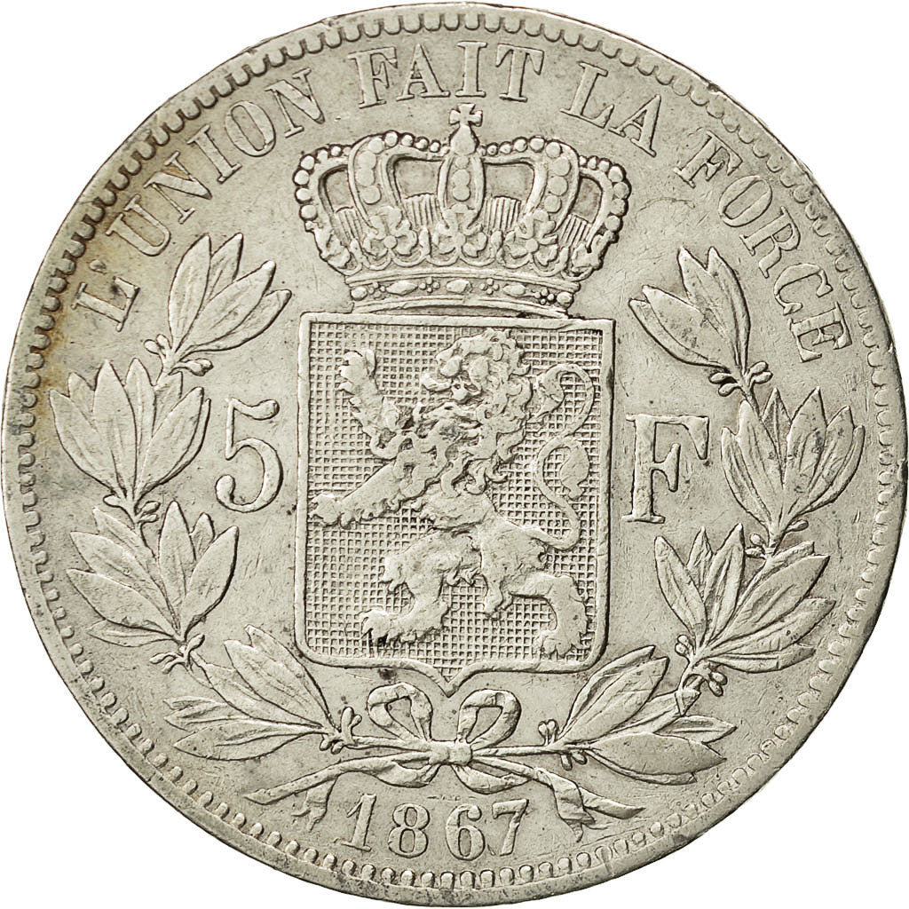 Belgien, Leopold II, 5 Francs, 5 Frank, 1867, S+, Silber, KM:24