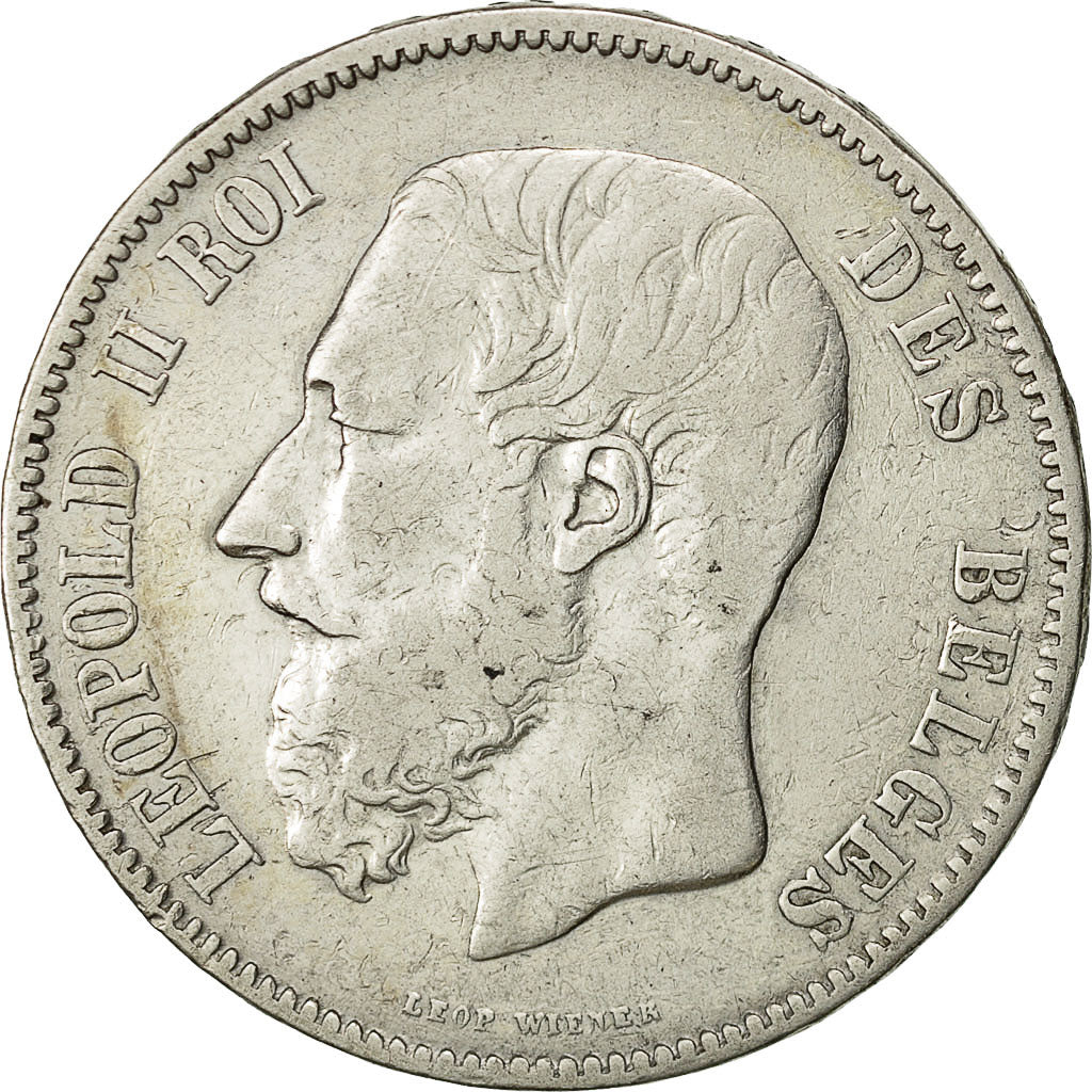 Belgio, Leopold II, 5 Francs, 5 Frank, 1869, MB, Argento, KM:24