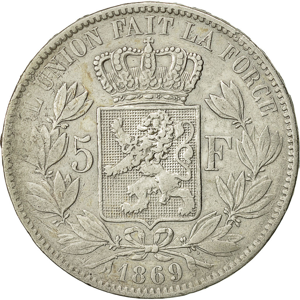Belgio, Leopold II, 5 Francs, 5 Frank, 1869, MB, Argento, KM:24
