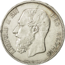 Belgien, Leopold II, 5 Francs, 5 Frank, 1872, S+, Silber, KM:24