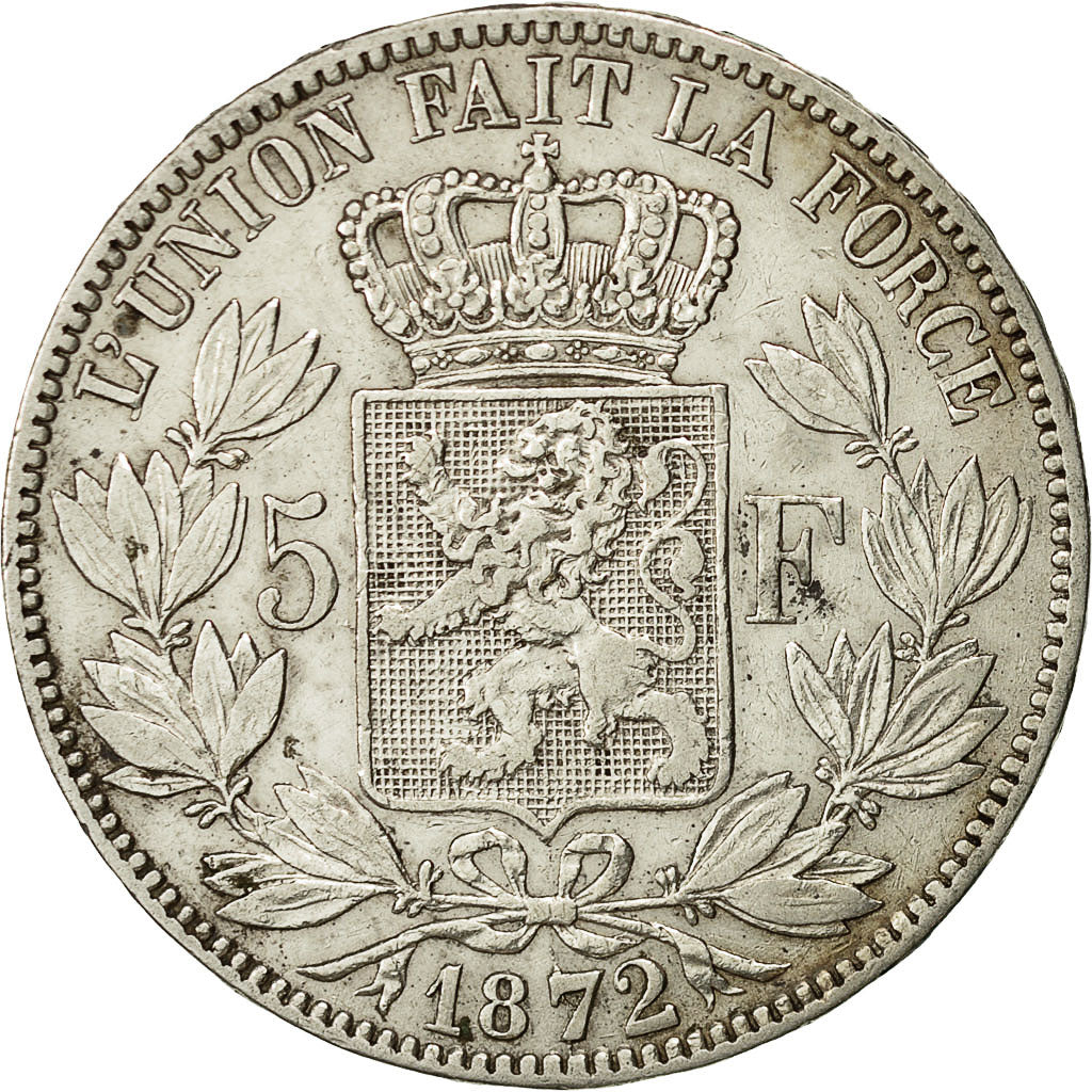 Belgien, Leopold II, 5 Francs, 5 Frank, 1872, S+, Silber, KM:24