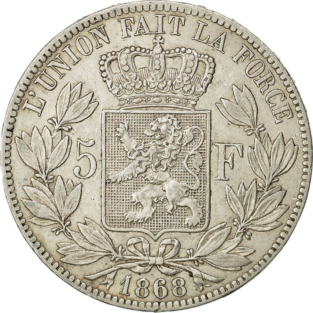 Belgio, Leopold II, 5 Francs, 5 Frank, 1868, BB, Argento, KM:24