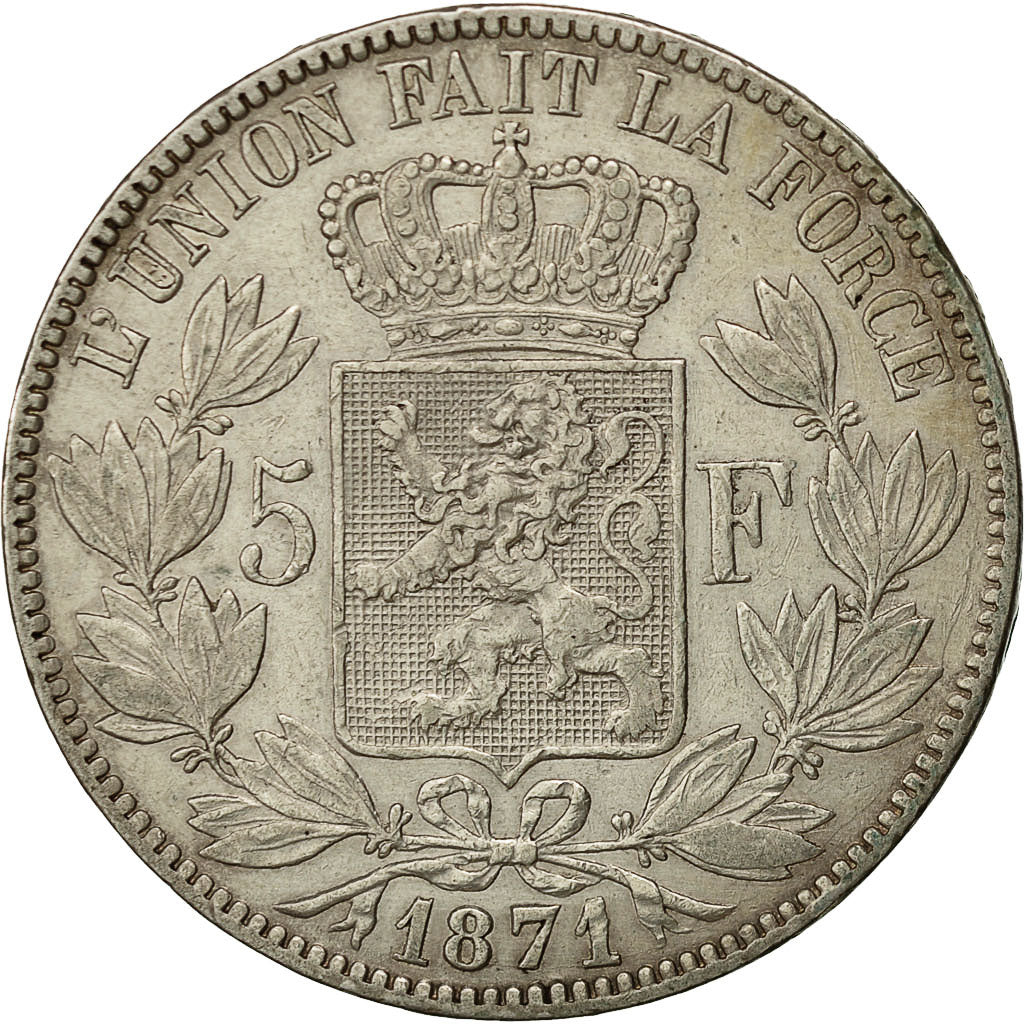 Belgium, Leopold II, 5 Francs, 5 Frank, 1871, EF(40-45), Silver, KM:24