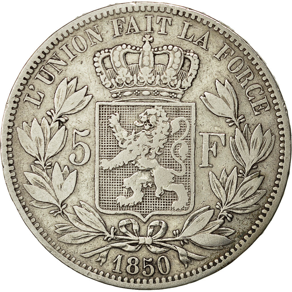 Belgio, Leopold I, 5 Francs, 5 Frank, 1850, MB+, Argento, KM:17