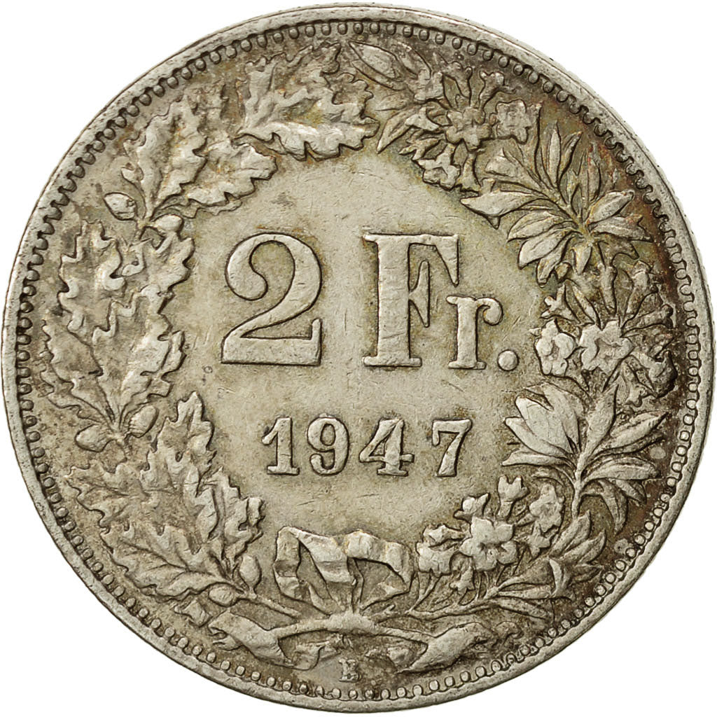 Switzerland, 2 Francs, 1947, Bern, EF(40-45), Silver, KM:21