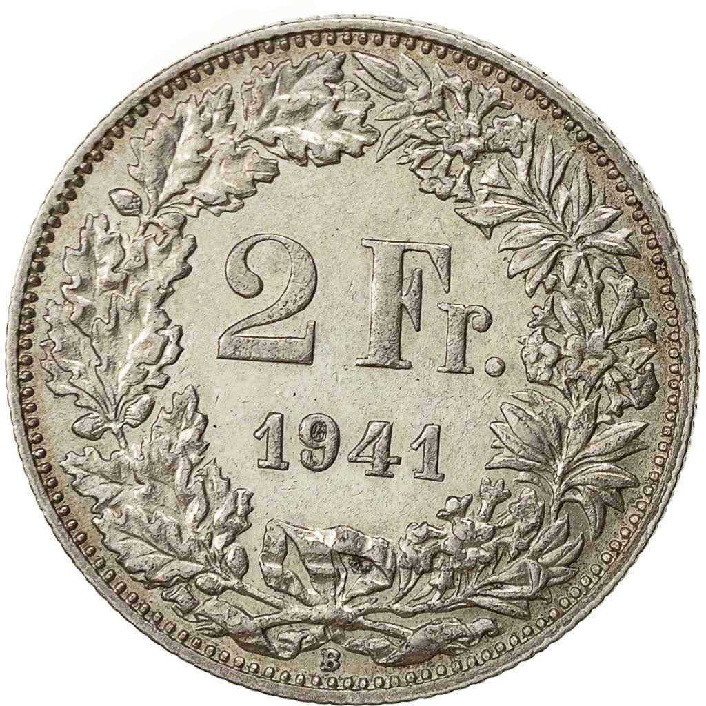Suiza, 2 Francs, 1941, Bern, EBC, Plata, KM:21