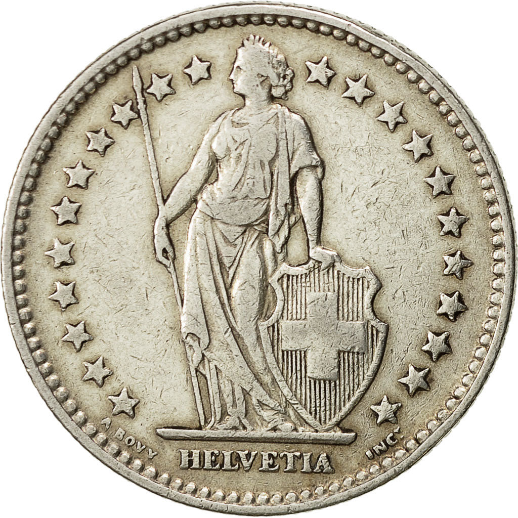 Suiza, 2 Francs, 1914, Bern, MBC, Plata, KM:21