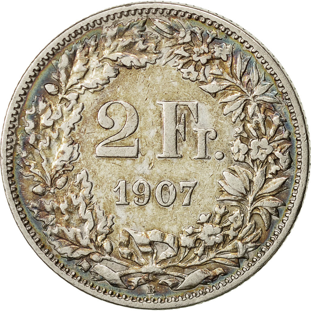 Switzerland, 2 Francs, 1907, Bern, EF(40-45), Silver, KM:21