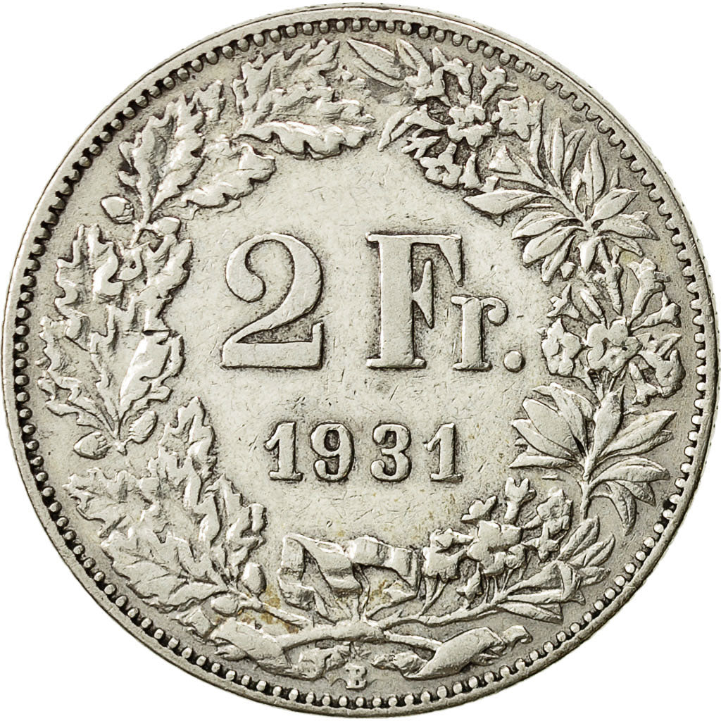 Switzerland, 2 Francs, 1931, Bern, EF(40-45), Silver, KM:21