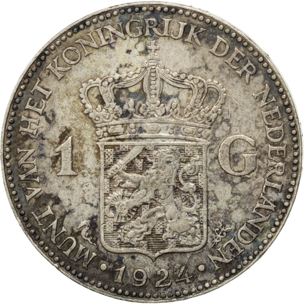 NETHERLANDS, Gulden, 1924, KM #161.1, AU(55-58), Silver, 28, 9.94