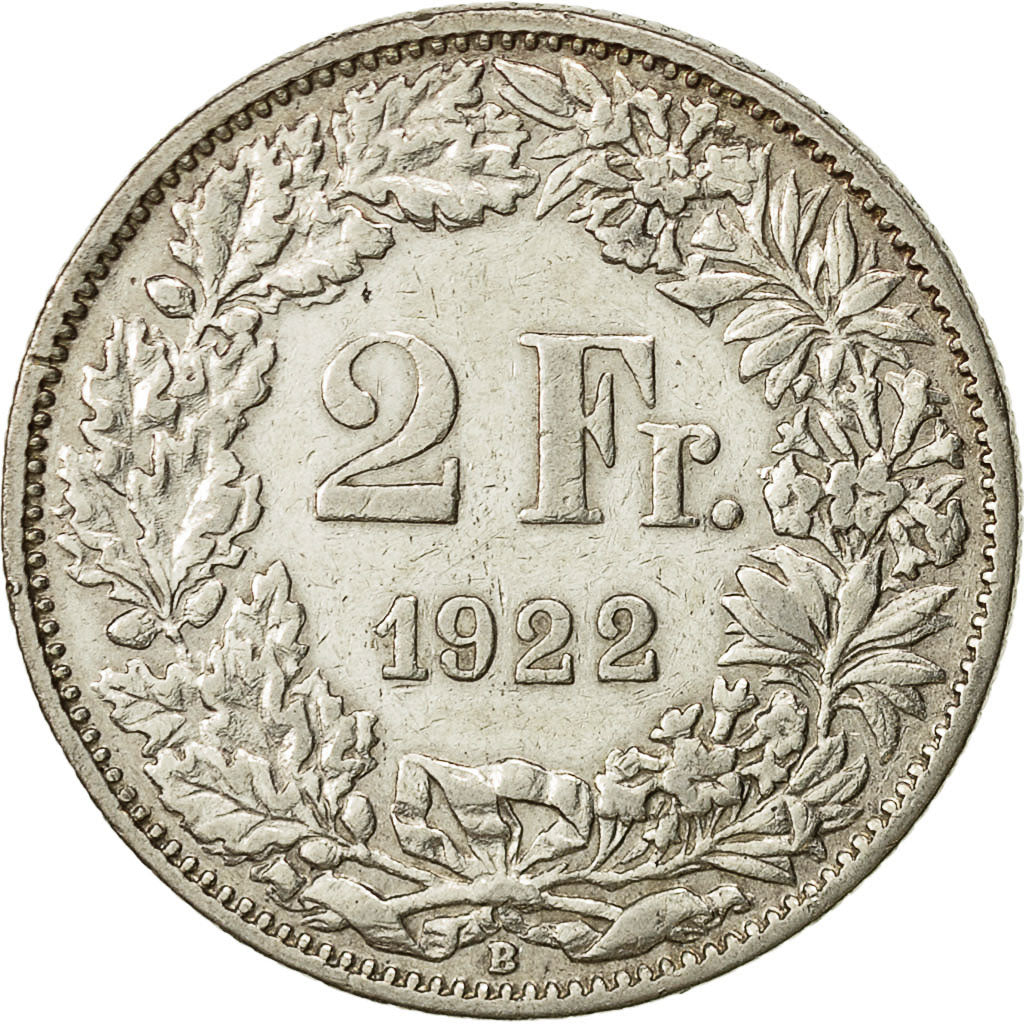 Switzerland, 2 Francs, 1922, Bern, EF(40-45), Silver, KM:21