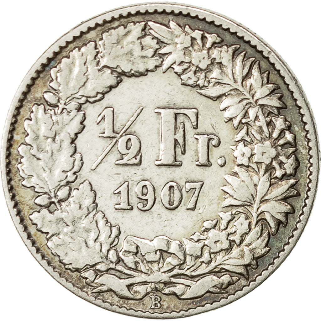Switzerland, 1/2 Franc, 1907, Bern, VF(30-35), Silver, KM:23