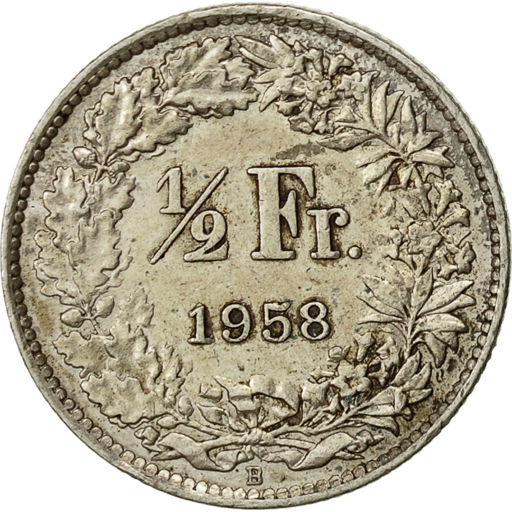 Svizzera, 1/2 Franc, 1958, Bern, BB, Argento, KM:23