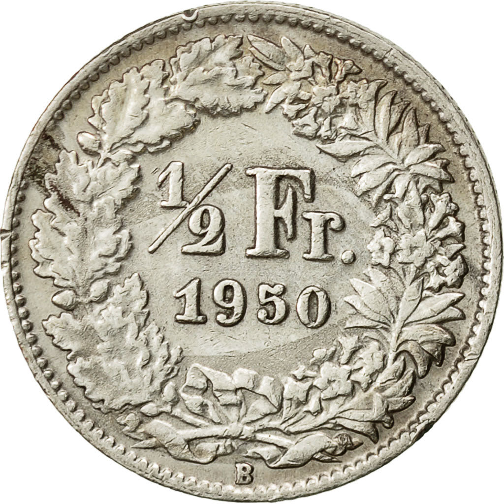 Suiza, 1/2 Franc, 1950, Bern, MBC, Plata, KM:23