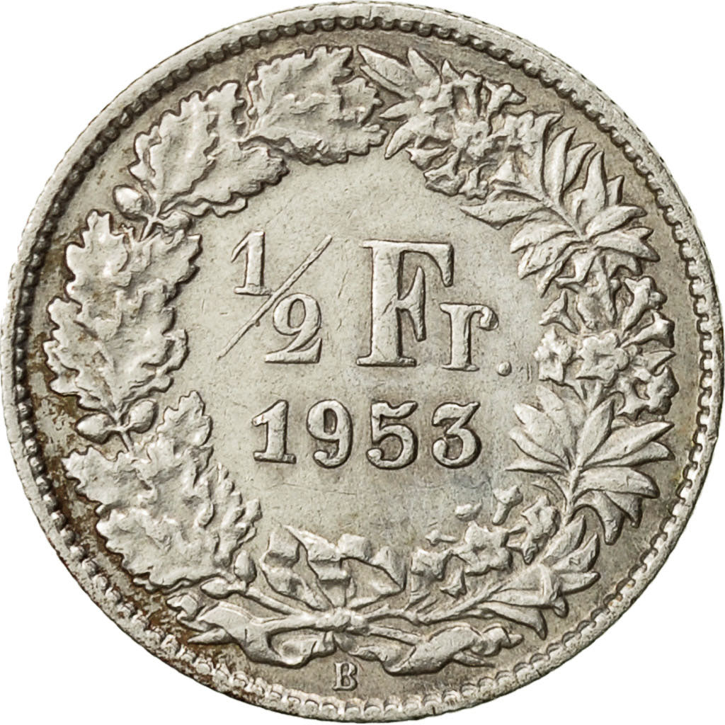 Svizzera, 1/2 Franc, 1953, Bern, BB, Argento, KM:23