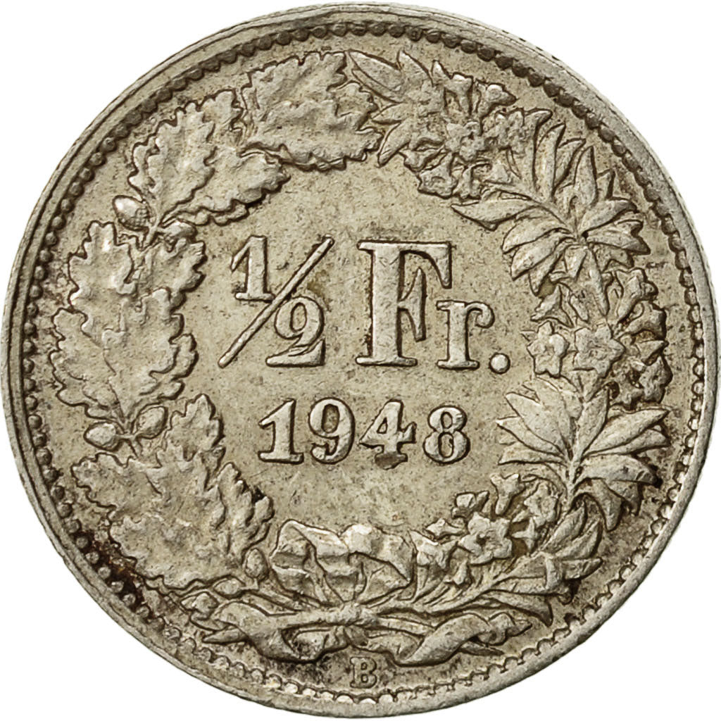 Suiza, 1/2 Franc, 1948, Bern, MBC, Plata, KM:23