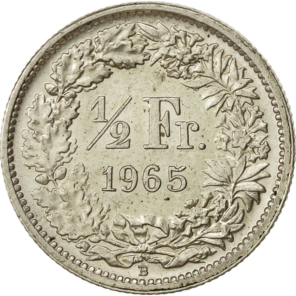 Svizzera, 1/2 Franc, 1965, Bern, BB+, Argento, KM:23