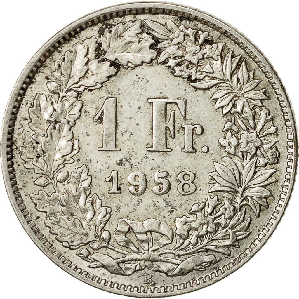 Suiza, Franc, 1958, Bern, MBC, Plata, KM:24