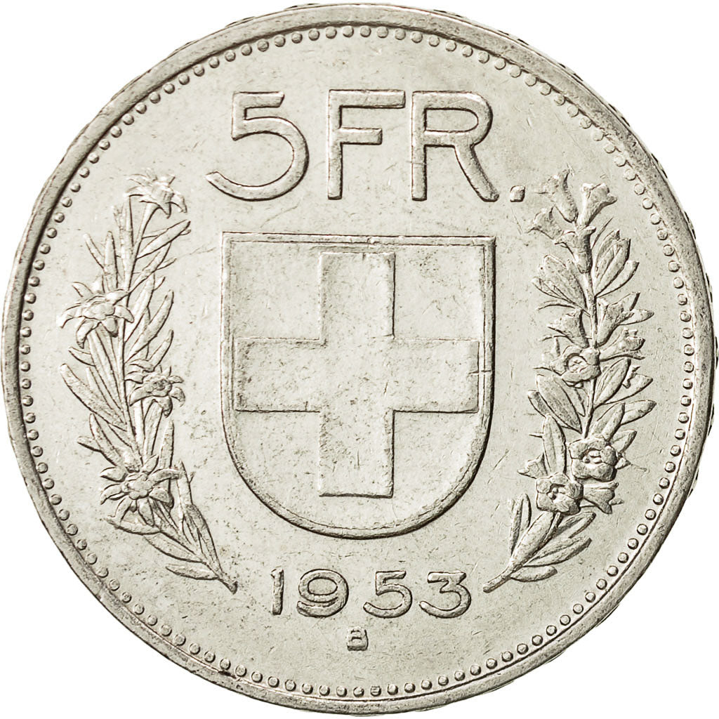 Suiza, 5 Francs, 1953, Bern, BC+, Plata, KM:40