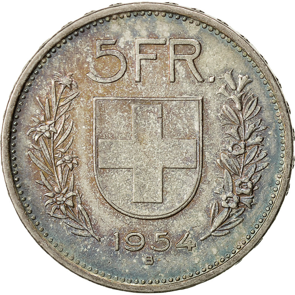 Suiza, 5 Francs, 1954, Bern, BC+, Plata, KM:40