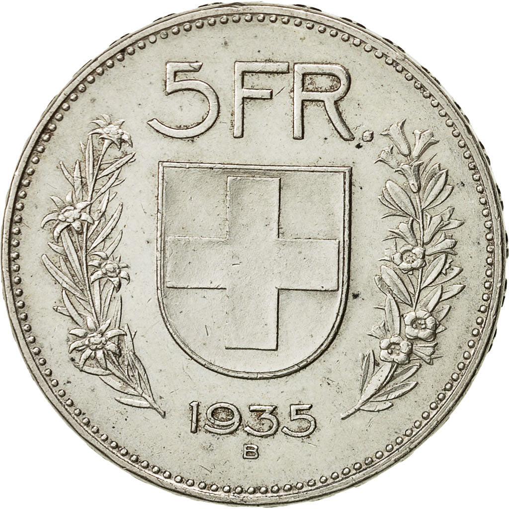 Schweiz, 5 Francs, 1935, Bern, SS, Silber, KM:40