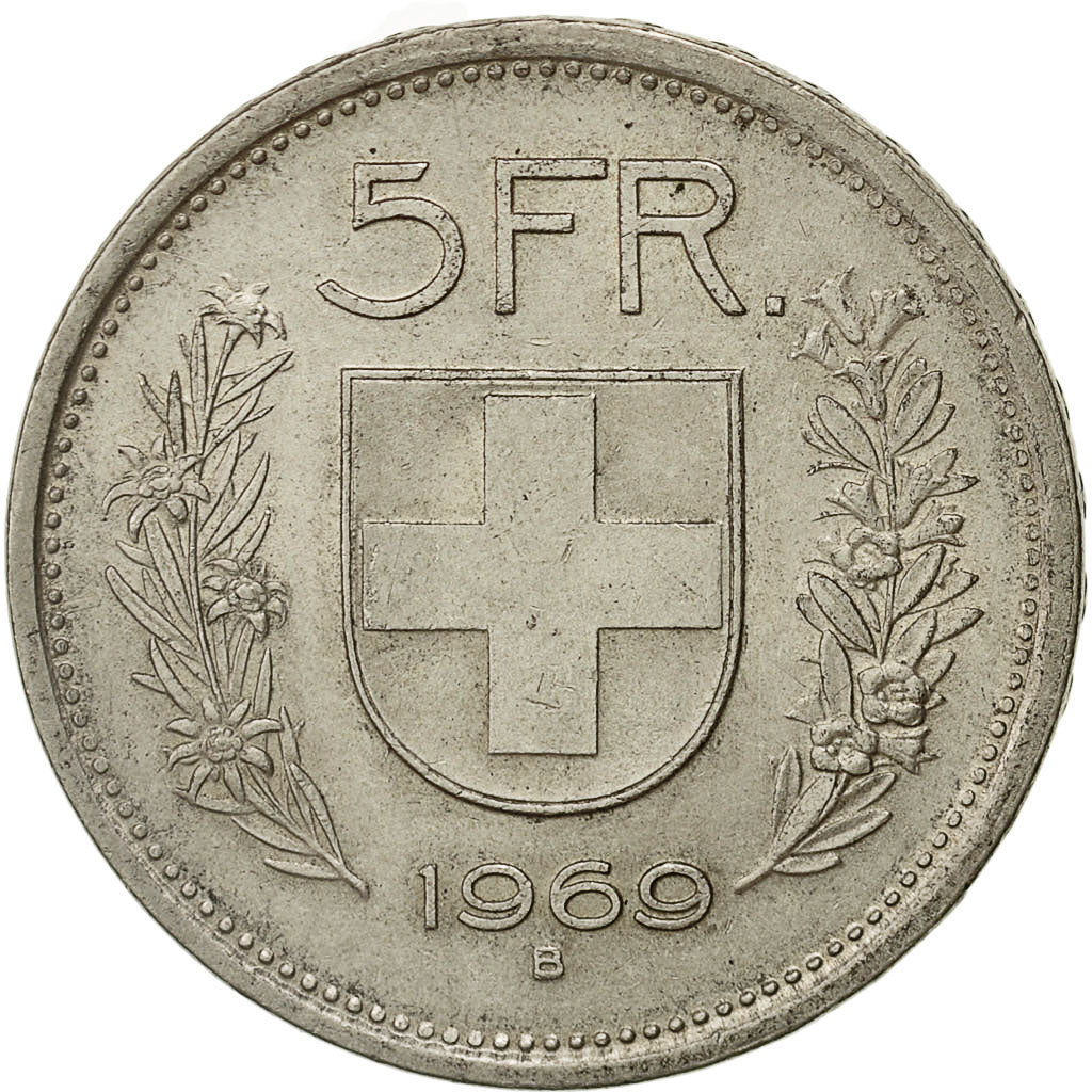 Schweiz, 5 Francs, 1969, Bern, SS+, Silber, KM:40