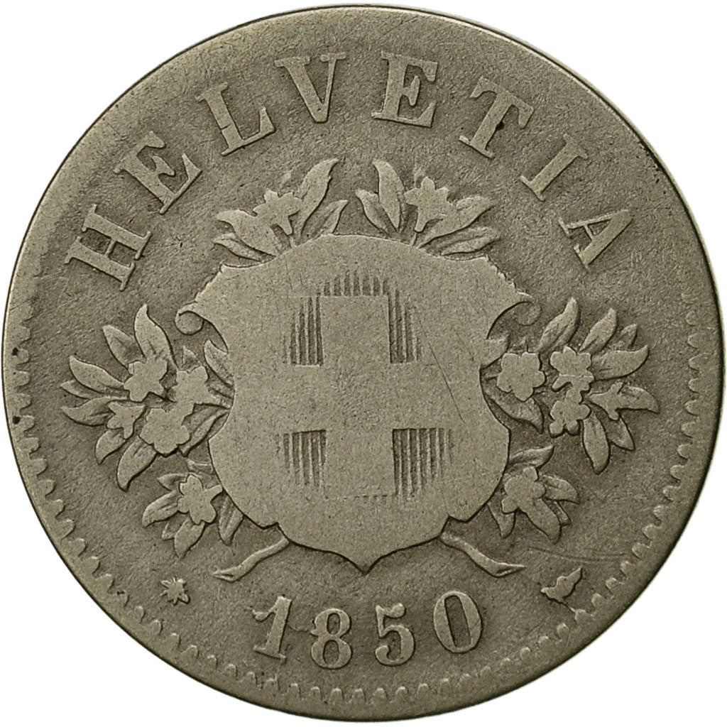 Moneta, Svizzera, 20 Rappen, 1850, Strasbourg, B+, Biglione, KM:7