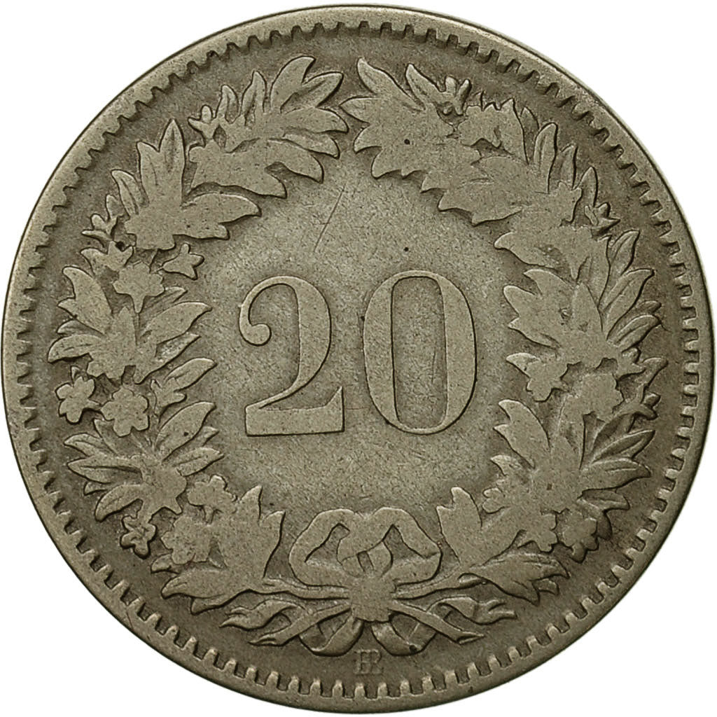 Moneta, Svizzera, 20 Rappen, 1850, Strasbourg, B+, Biglione, KM:7