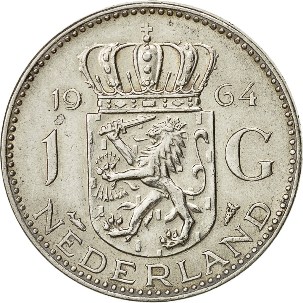Paesi Bassi, Juliana, Gulden, 1964, BB+, Argento, KM:184