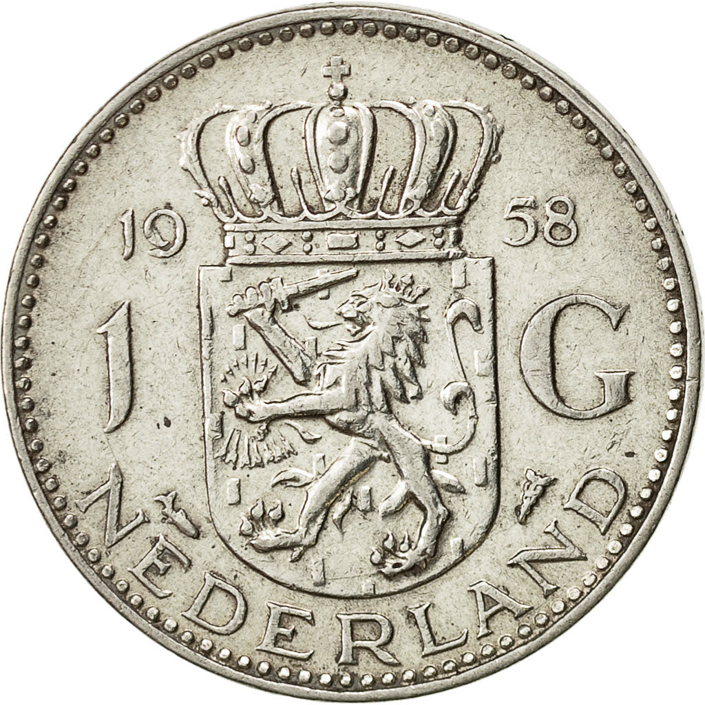 Paesi Bassi, Juliana, Gulden, 1958, BB, Argento, KM:184