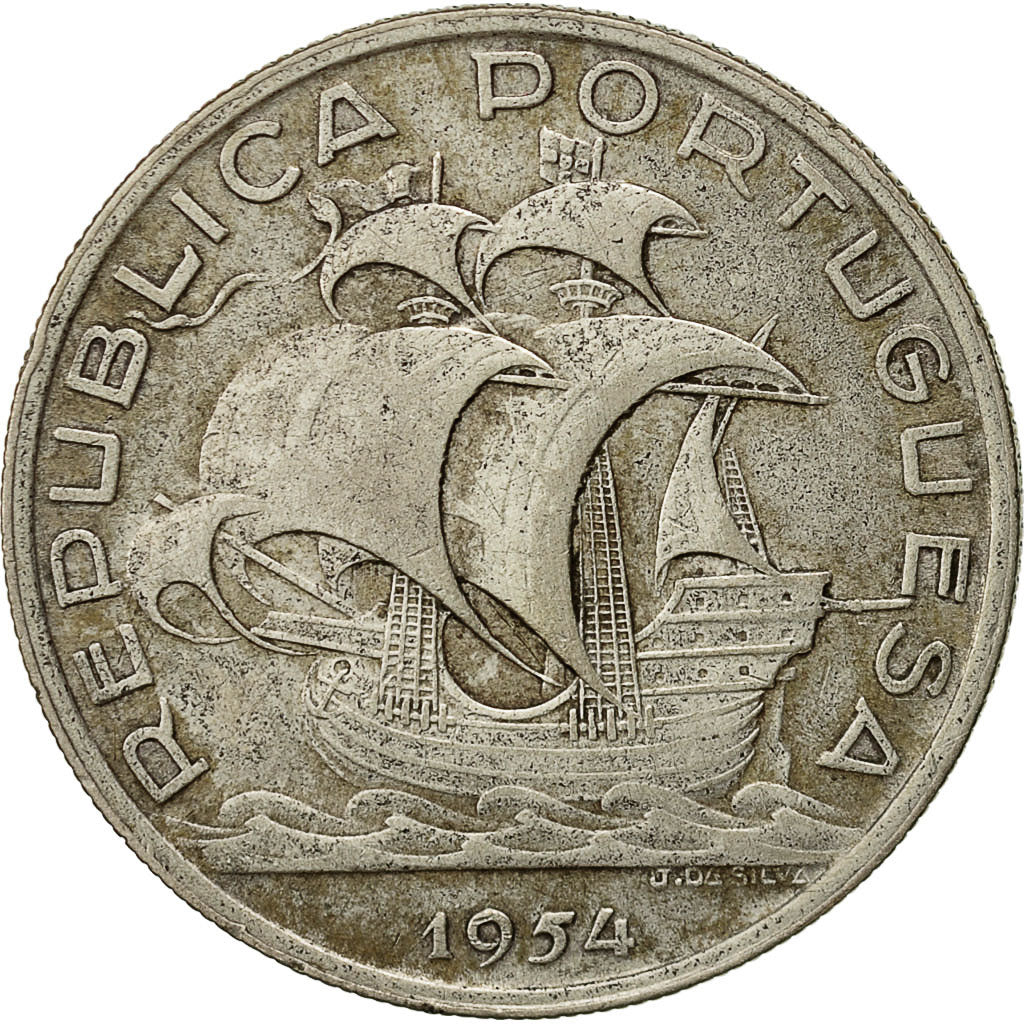 Portogallo, 10 Escudos, 1954, BB, Argento, KM:586