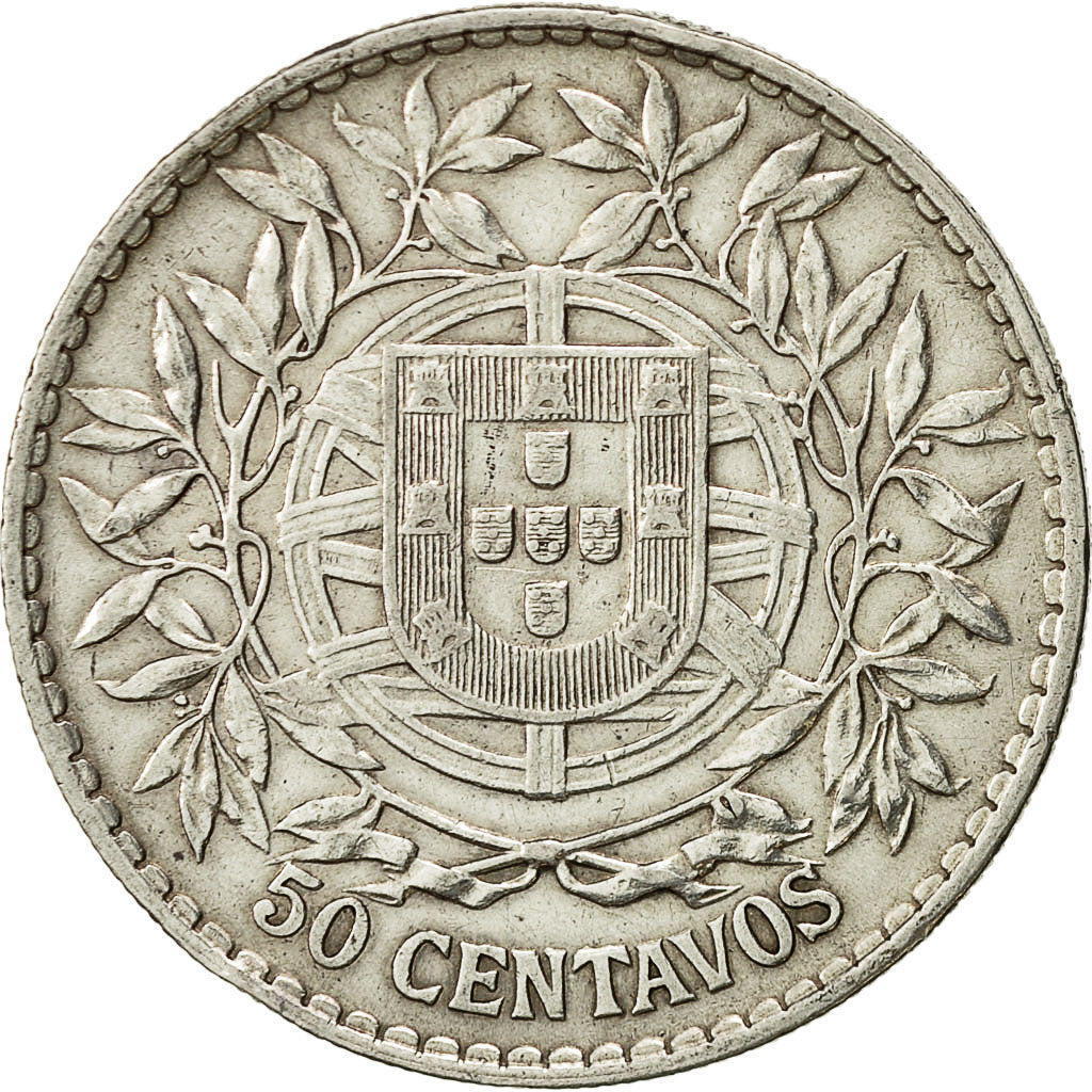 Portugal, 50 Centavos, 1913, MBC, Plata, KM:561