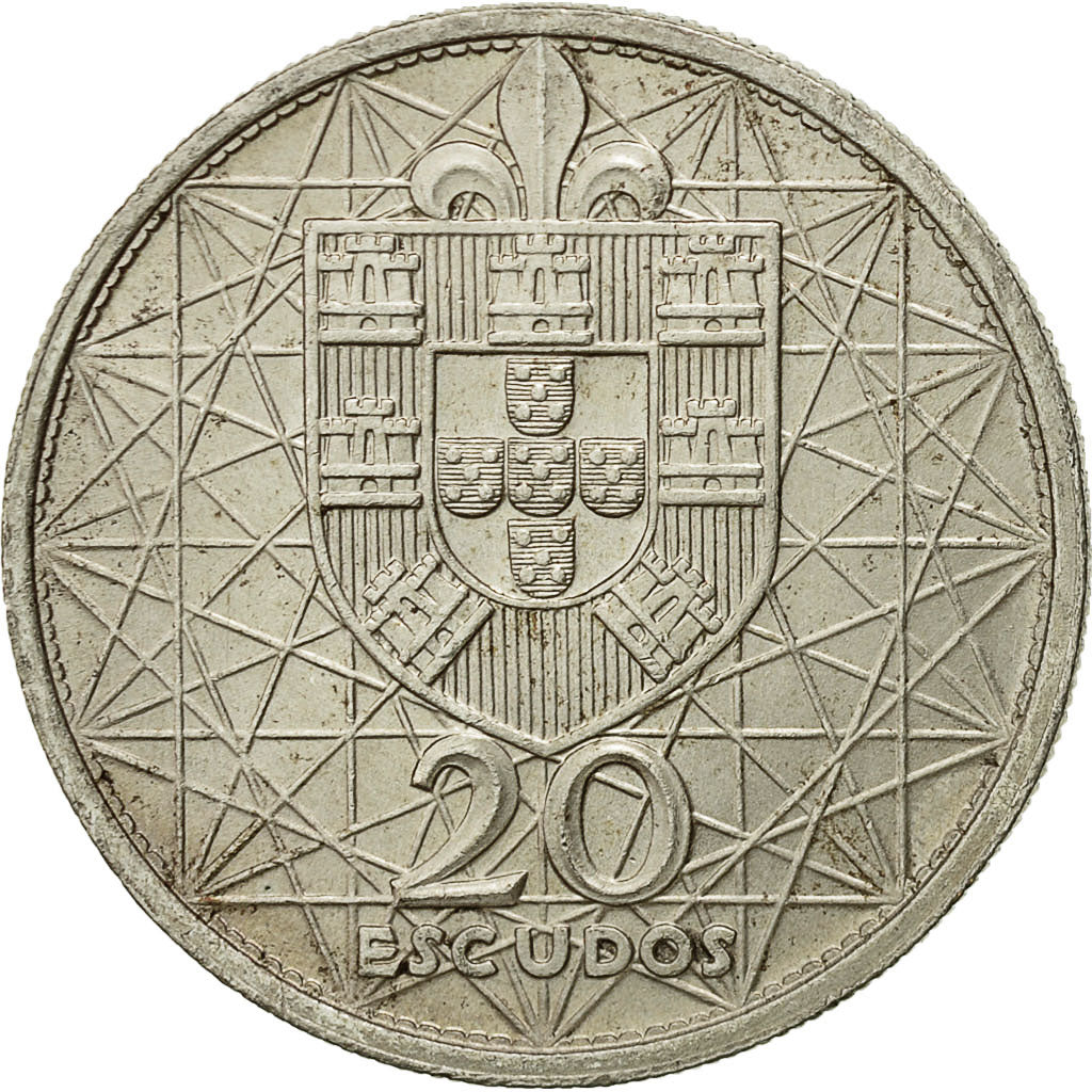 Portugal, 20 Escudos, 1966, Lisbon, AU(55-58), Silver, KM:592