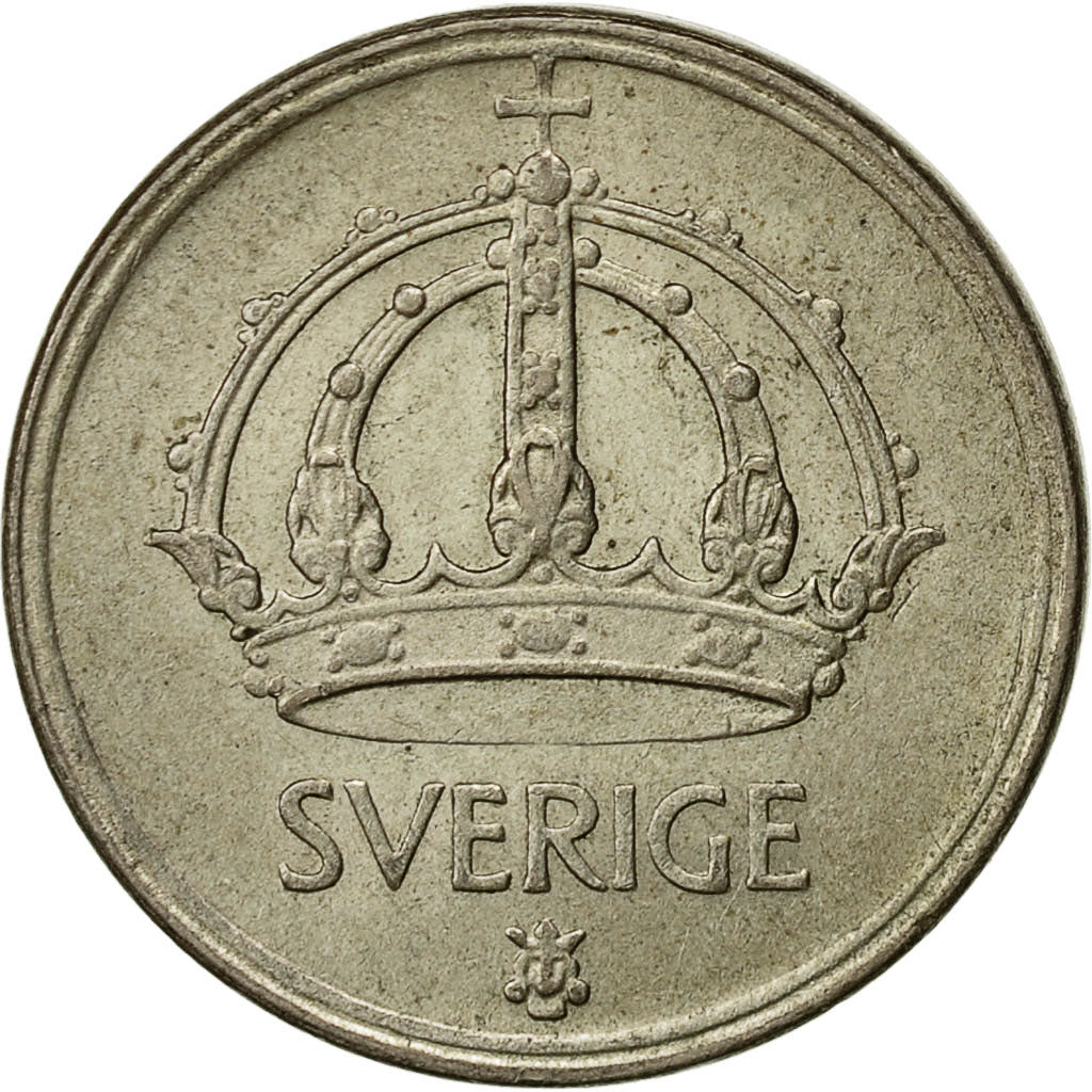 Suecia, Gustaf V, 50 Öre, 1948, MBC+, Plata, KM:817