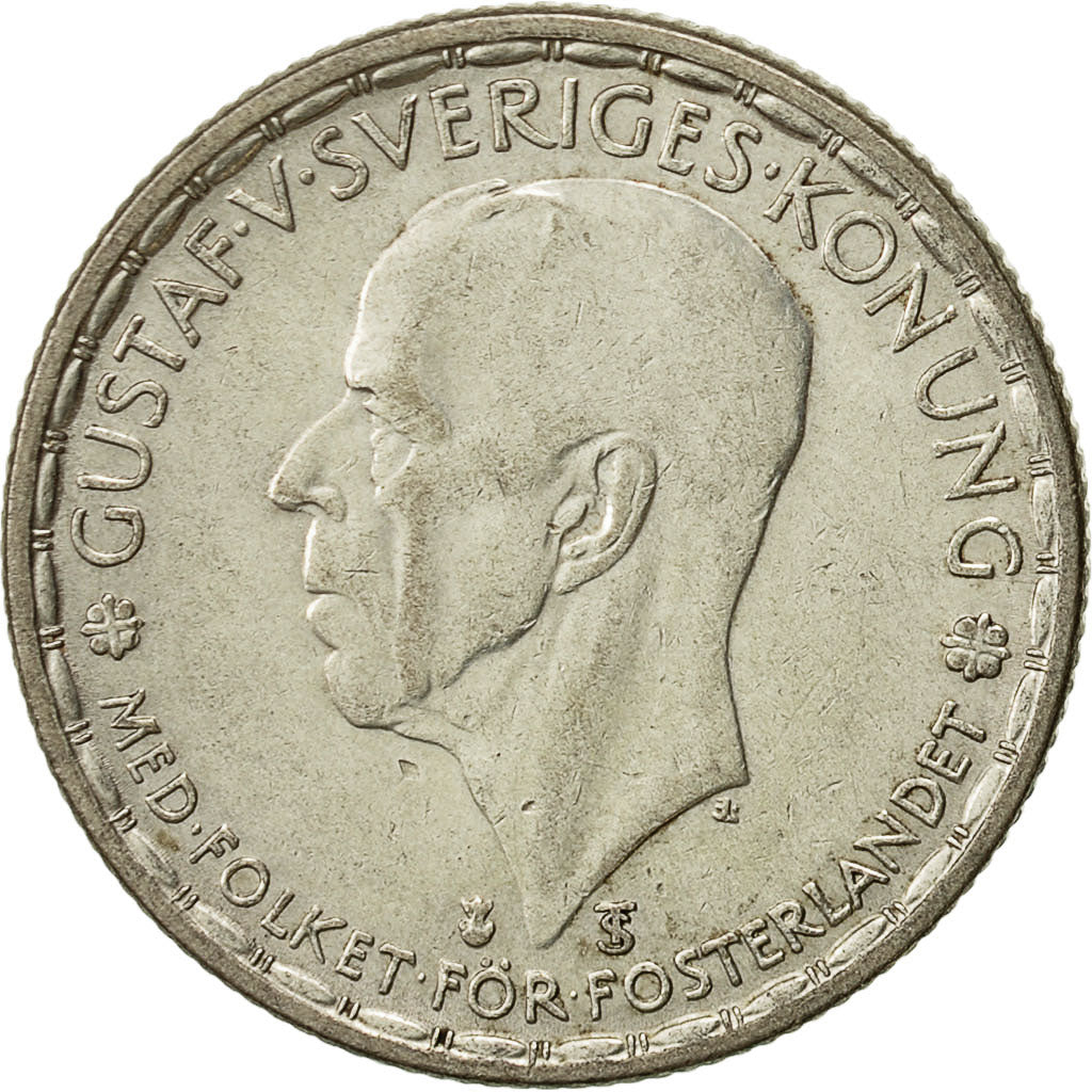 Svezia, Gustaf V, Krona, 1948, BB, Argento, KM:814