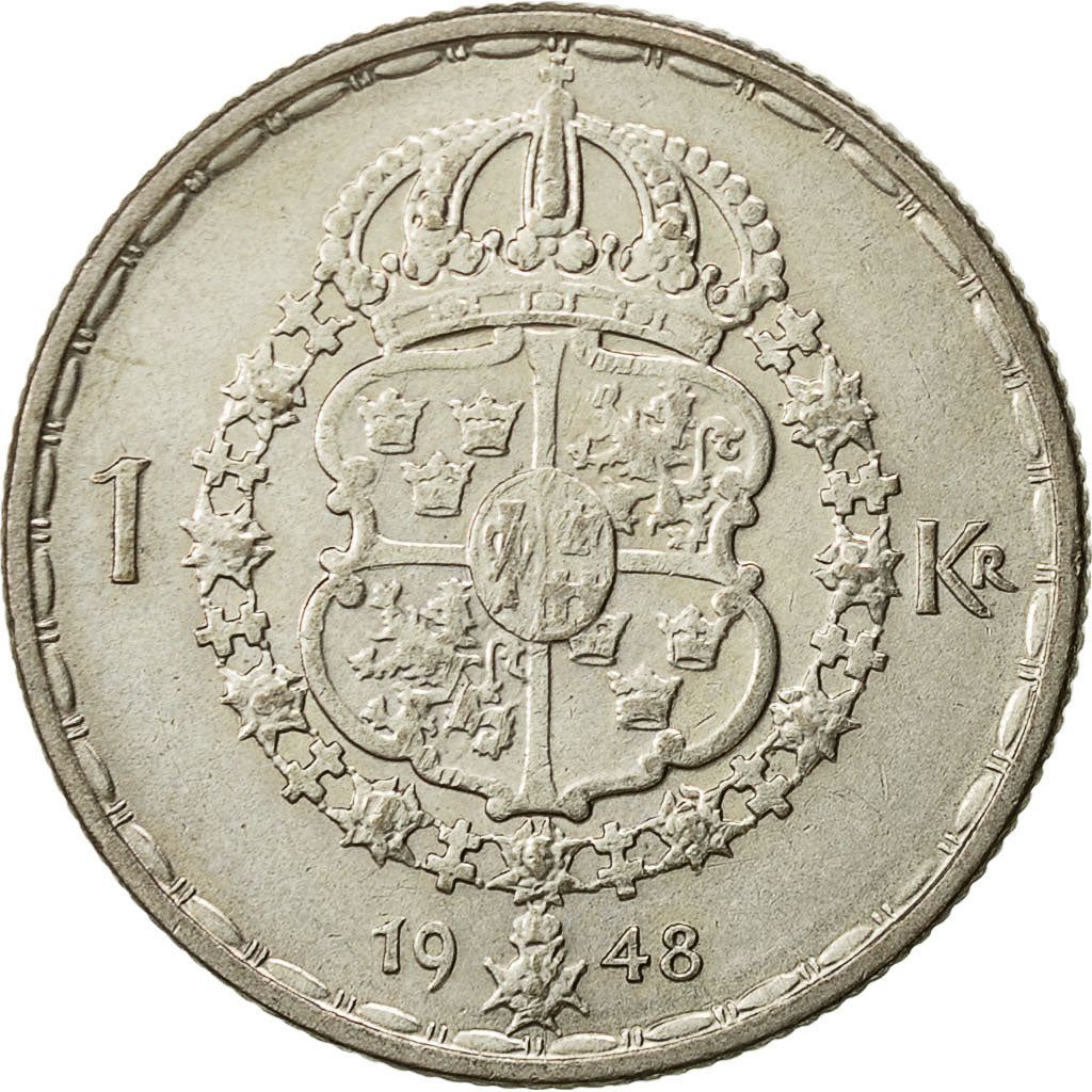 Svezia, Gustaf V, Krona, 1948, BB, Argento, KM:814
