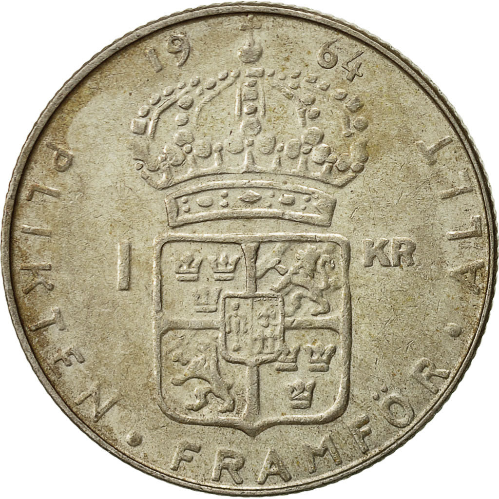 Svezia, Gustaf VI, Krona, 1964, BB+, Argento, KM:826