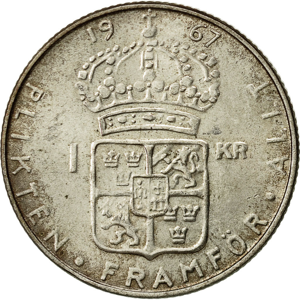 Svezia, Gustaf VI, Krona, 1967, SPL-, Argento, KM:826