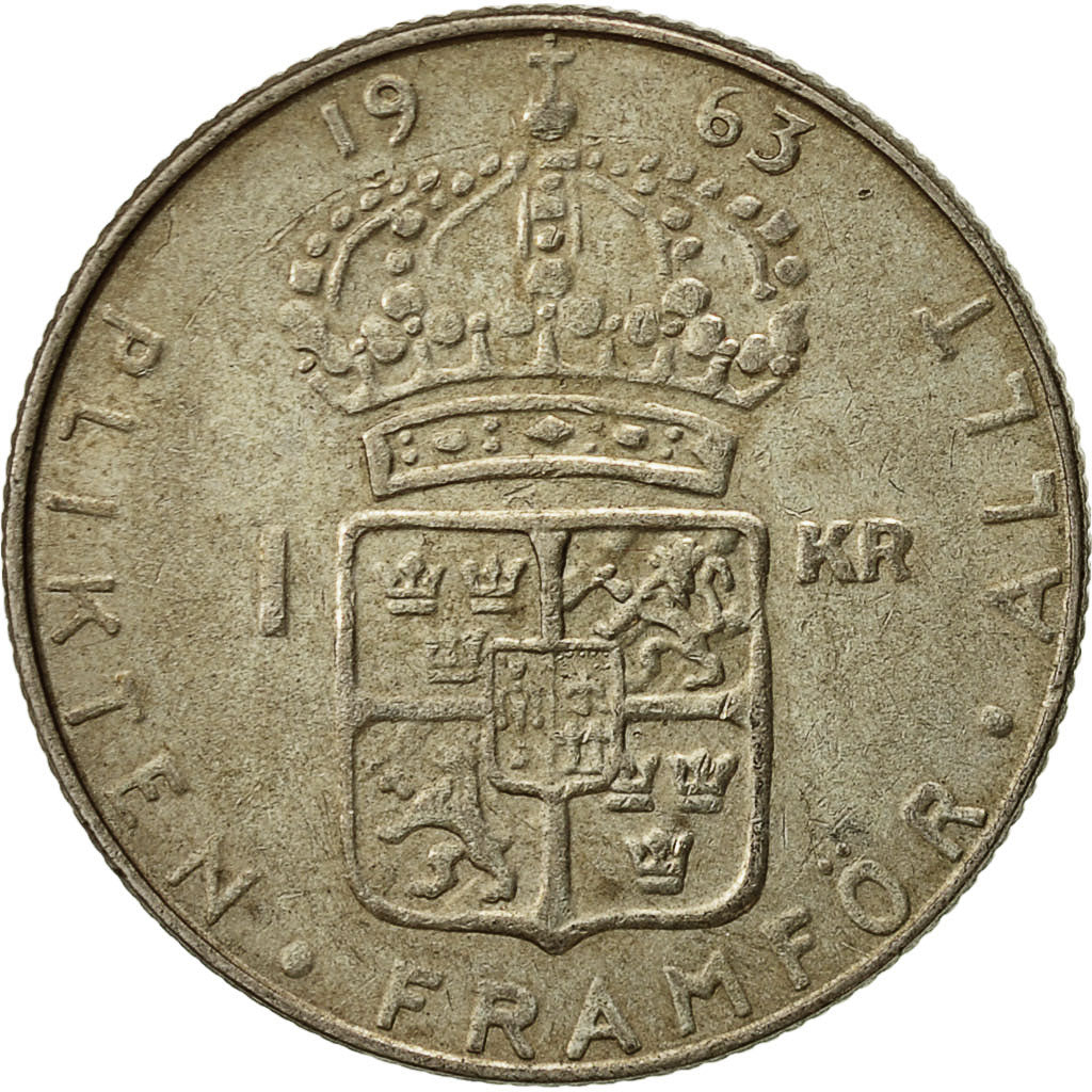 Schweden, Gustaf VI, Krona, 1963, SS+, Silber, KM:826