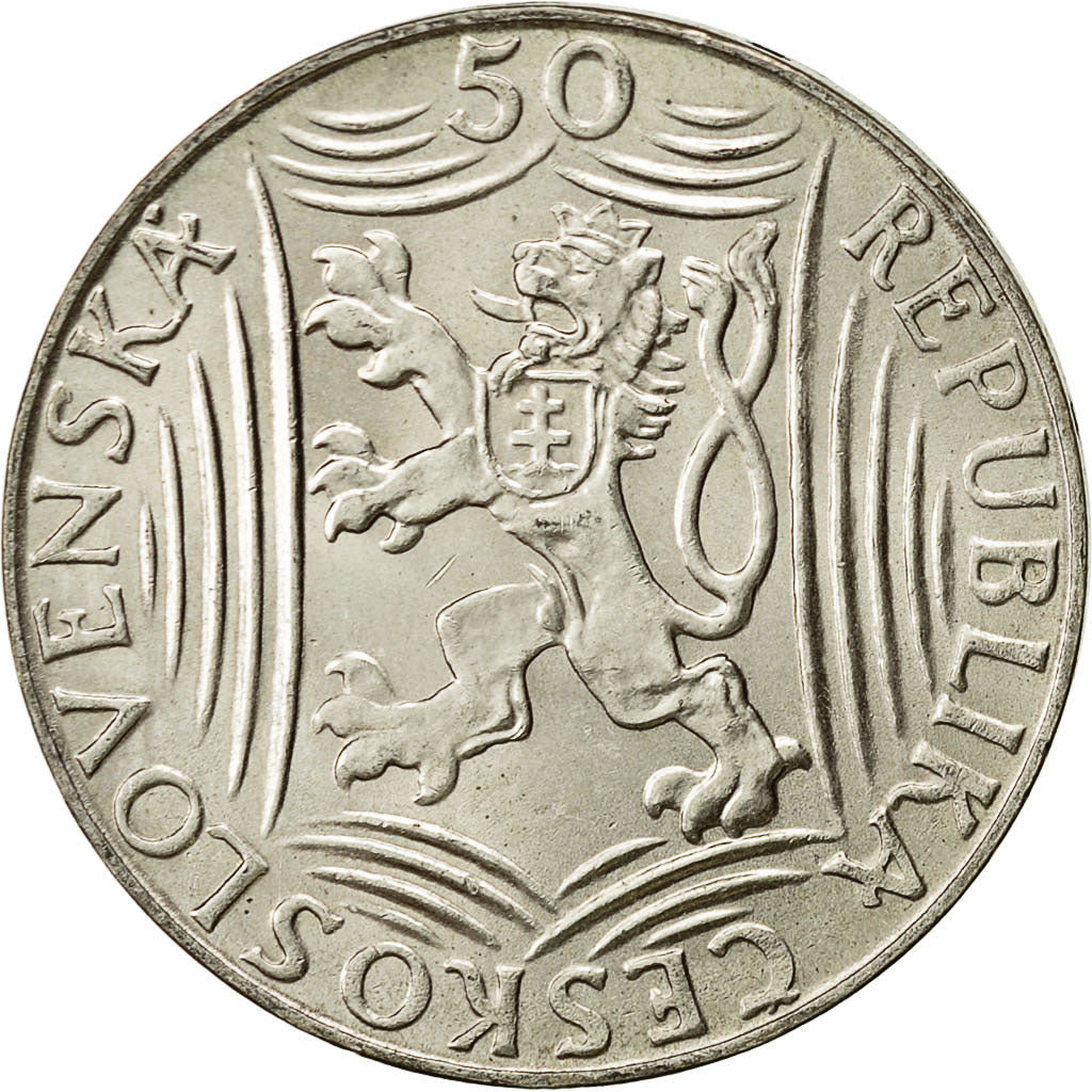 Checoslovaquia, 50 Korun, 1949, EBC, Plata, KM:28