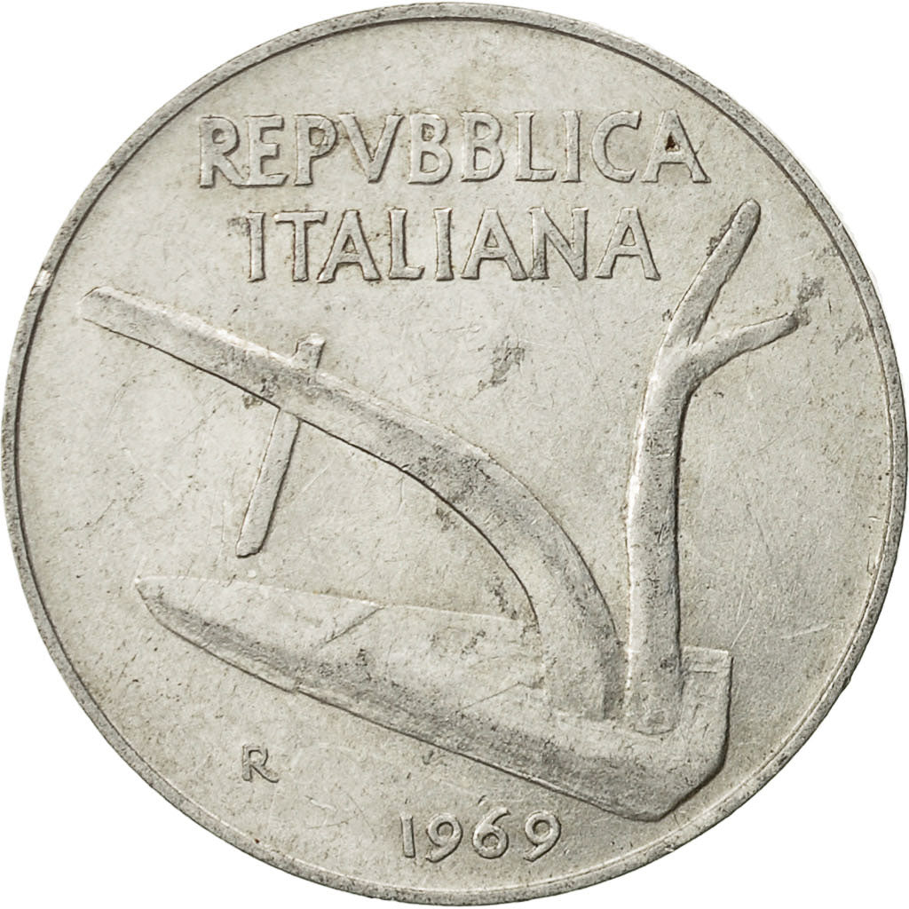 Italia, 10 Lire, 1969, Rome, BB, Alluminio, KM:93