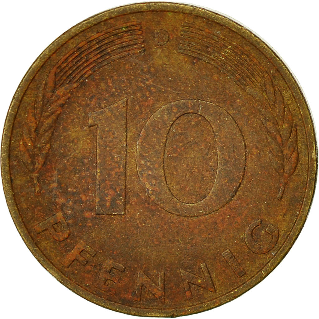 GERMANY - FEDERAL REPUBLIC, 10 Pfennig, 1978, Munich, VF(30-35), Brass Clad