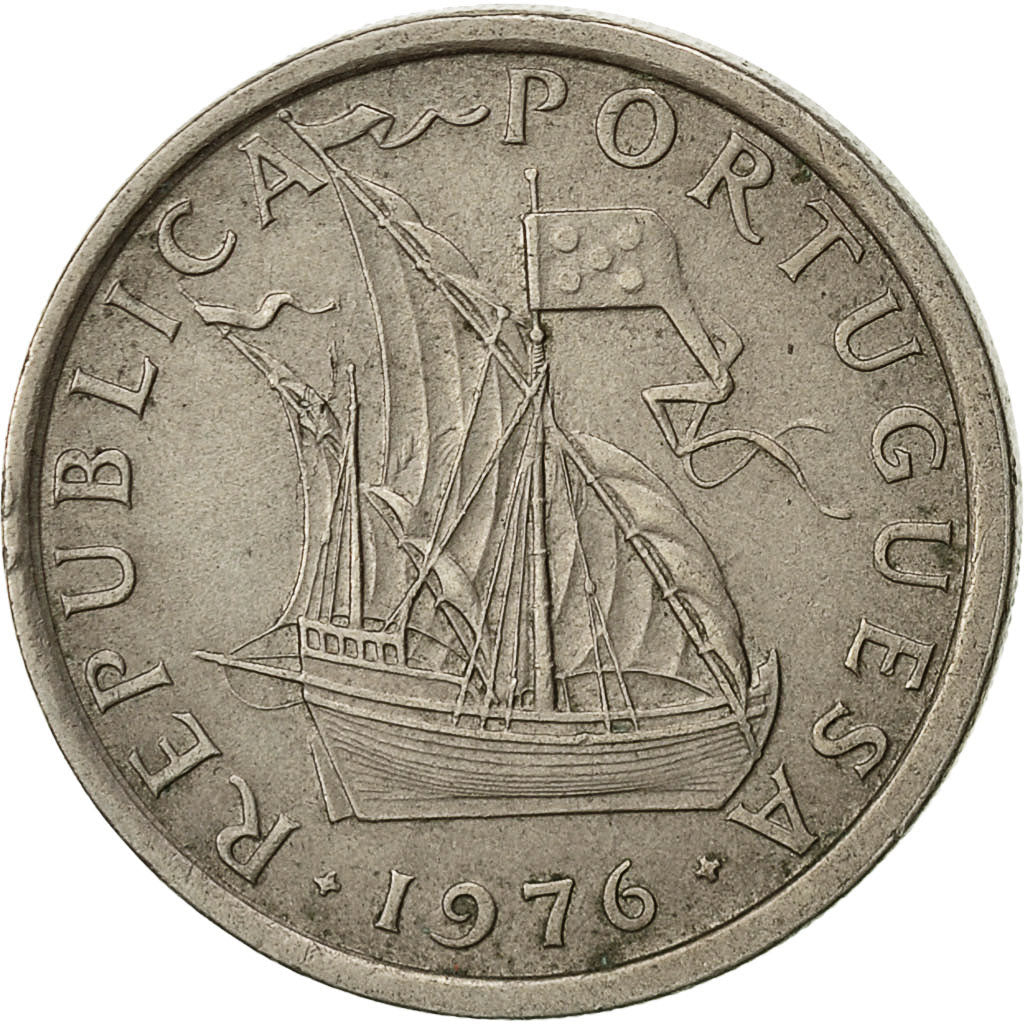 Portugal, 5 Escudos, 1976, AU(50-53), Copper-nickel, KM:591