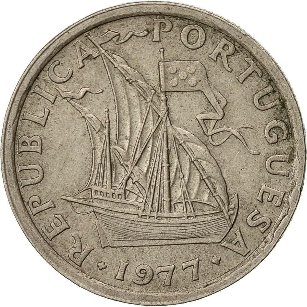 Portugal, 2-1/2 Escudos, 1977, EF(40-45), Copper-nickel, KM:590