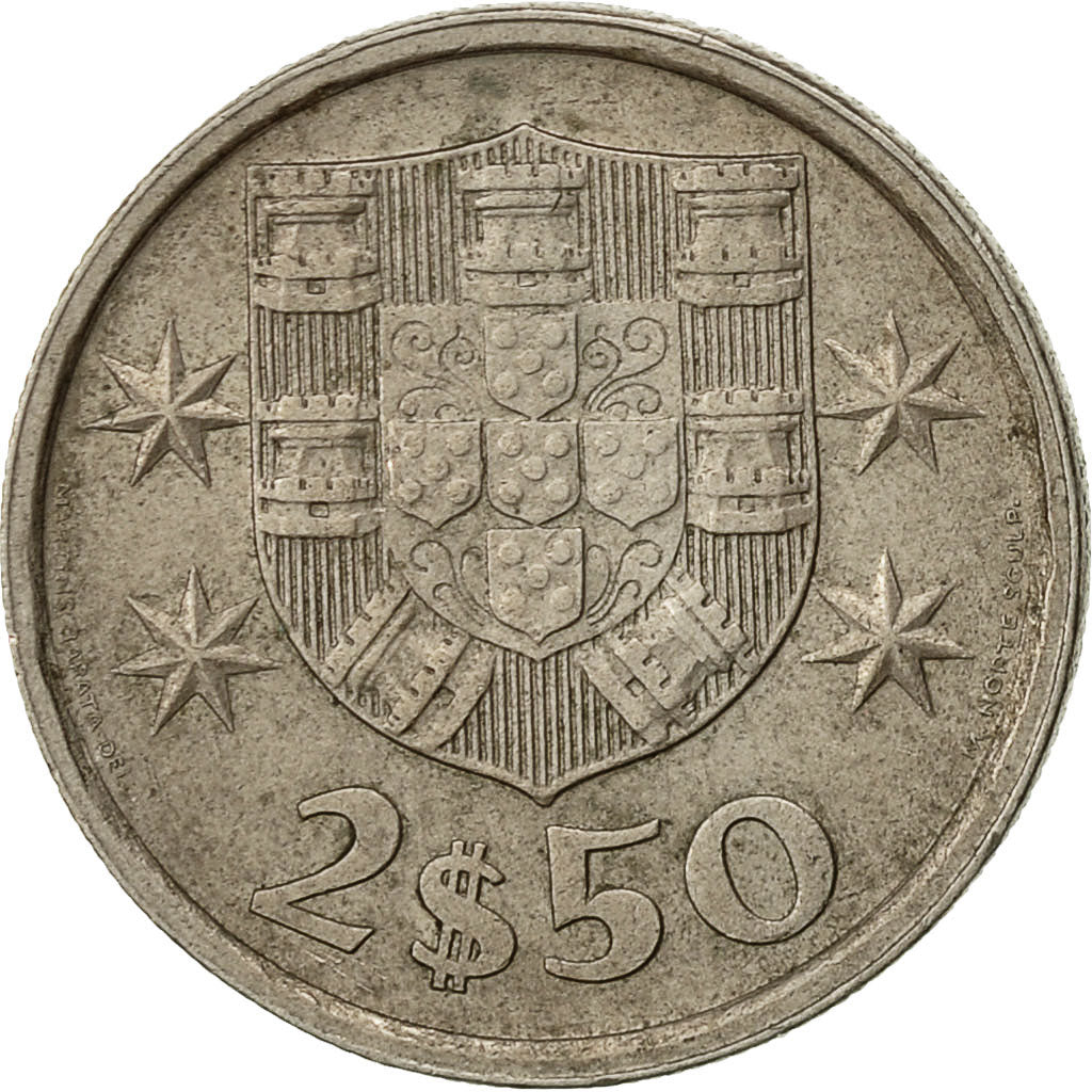 Portugal, 2-1/2 Escudos, 1977, EF(40-45), Copper-nickel, KM:590