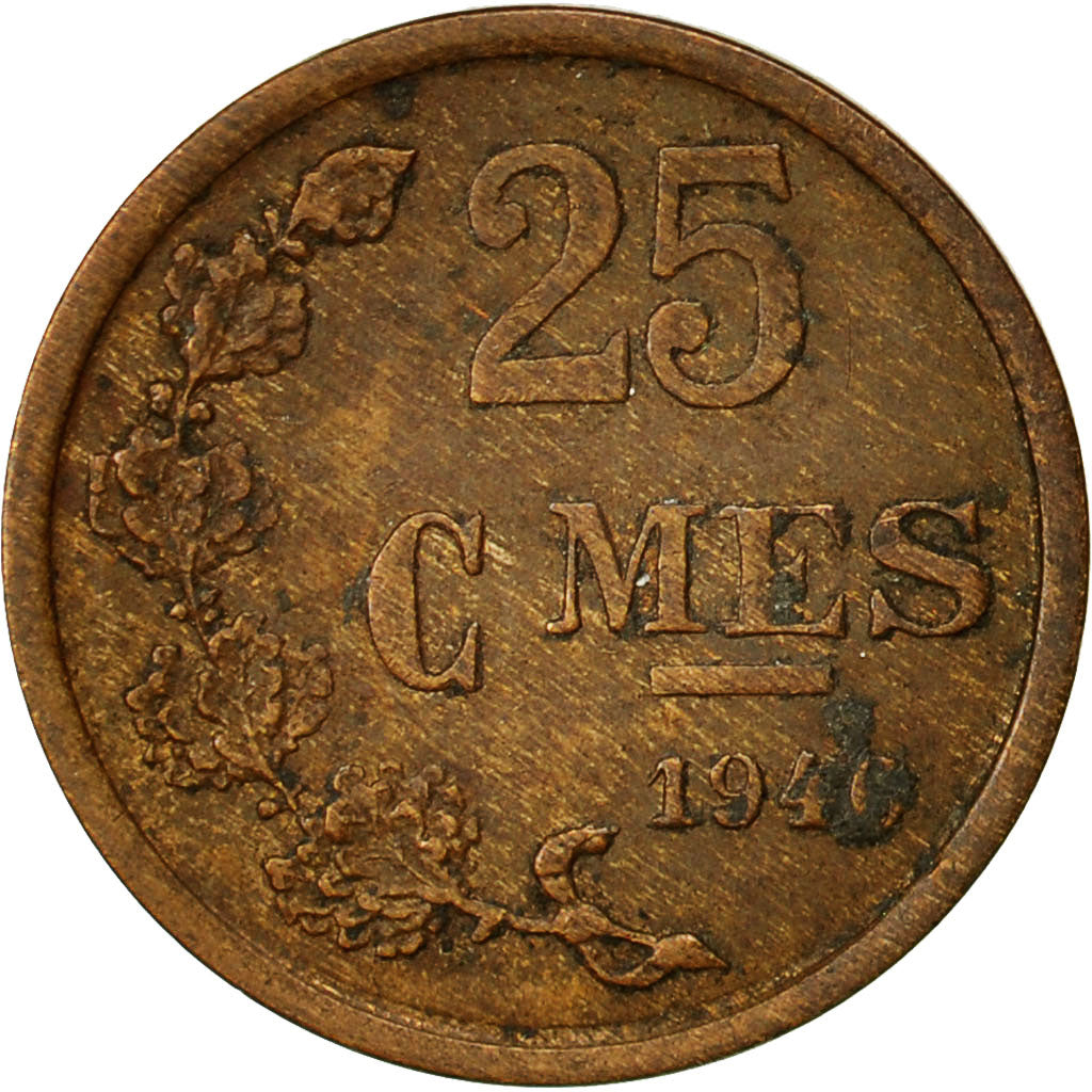 Luxembourg, Charlotte, 25 Centimes, 1946, VF(30-35), Bronze, KM:45