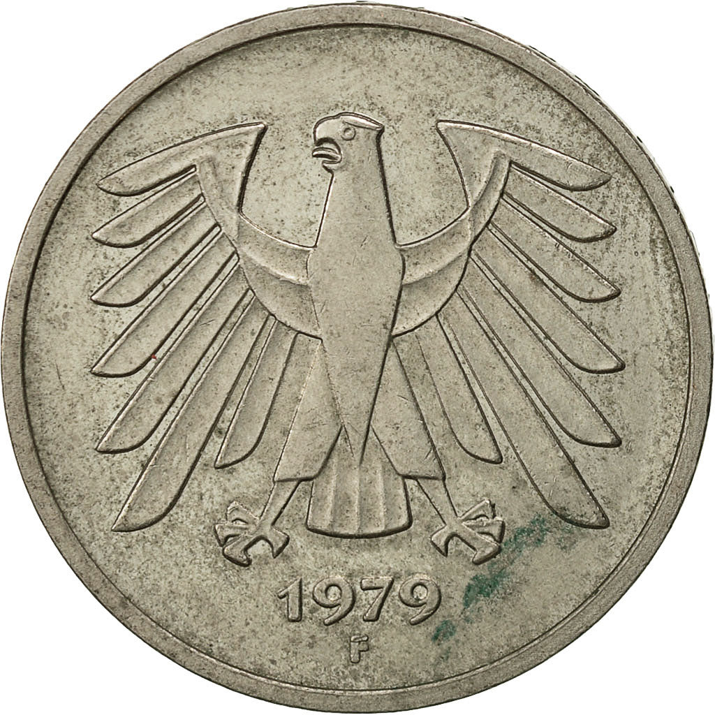 GERMANIA - REPUBBLICA FEDERALE, 5 Mark, 1979, Stuttgart, BB, Nichel ricoperto in